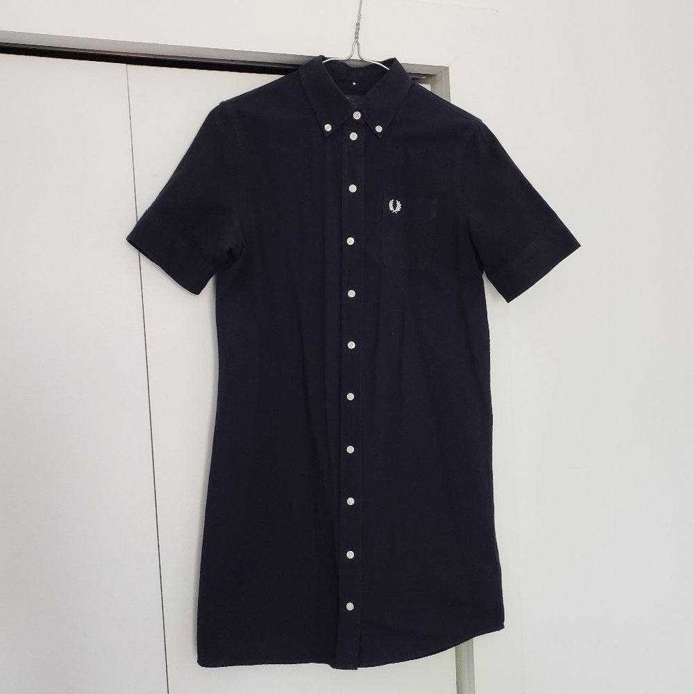 Fred Perry Navy Button-Front Polo Midi Dress